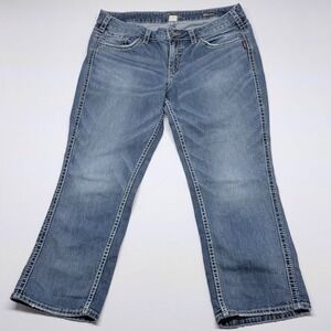 Silver Jeans Frances Capri Bootcut Jeans Medium Wash Distressed Size 18